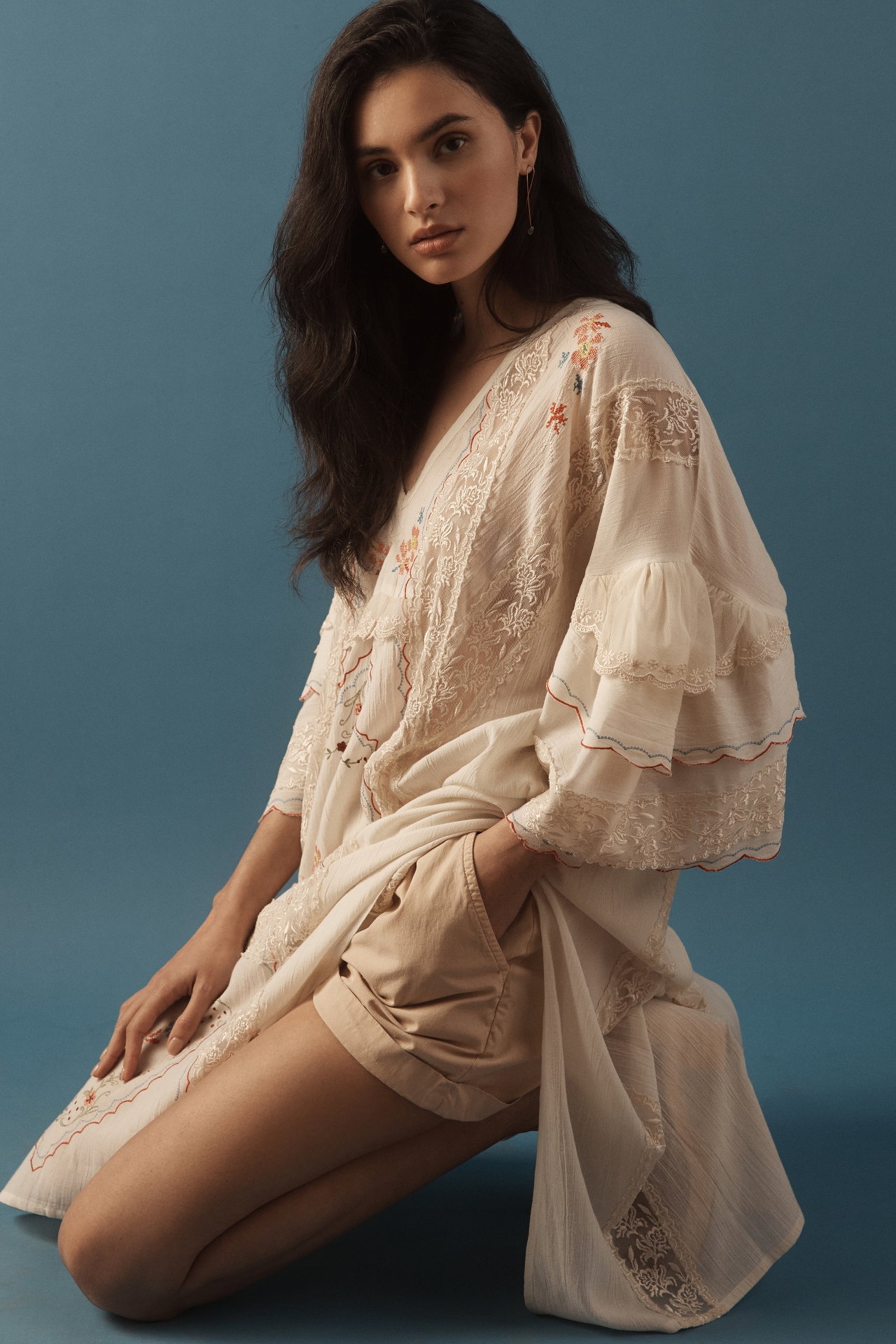 By Anthropologie Embroidered Sheer Kaftan