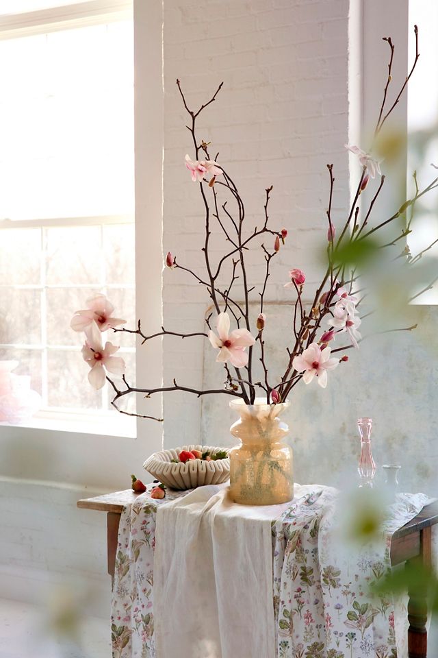 Botanical White Linen Tablecloth #2