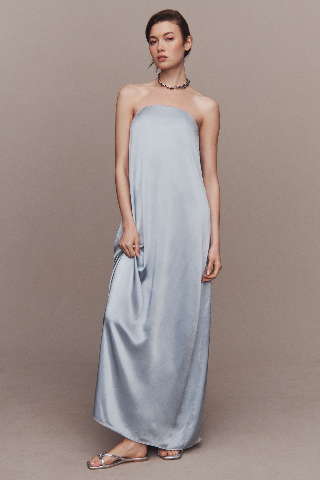 Shona Joy La Lune Strapless Column Satin Maxi Dress