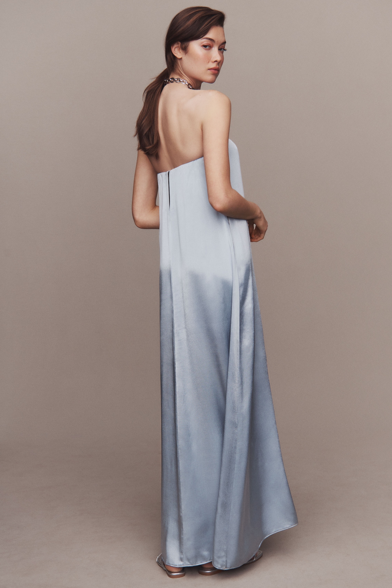 Shona Joy La Lune Strapless Column Satin Maxi Dress