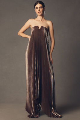 L'idée Black Tie Strapless Maxi Gown In Brown