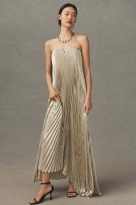 Shop L'idée Black Tie Strapless Maxi Gown In Gold