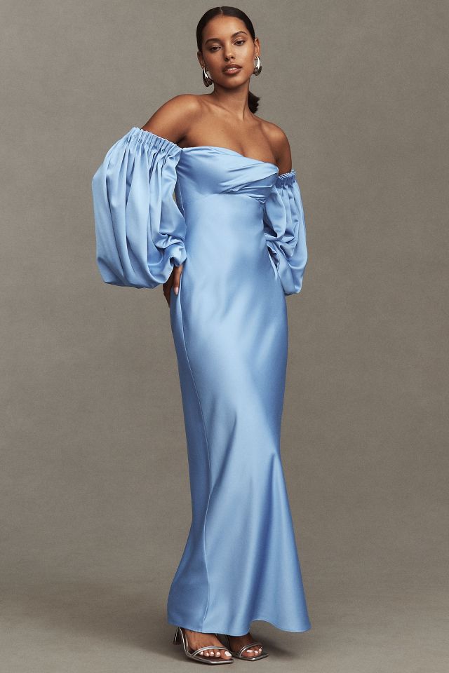 Significant Other Danika Long Sleeve Off The Shoulder Satin Maxi Dress Anthropologie