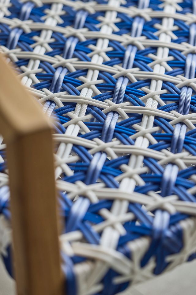Havana Wicker + Teak Dining Chair, Blue + White | Terrain