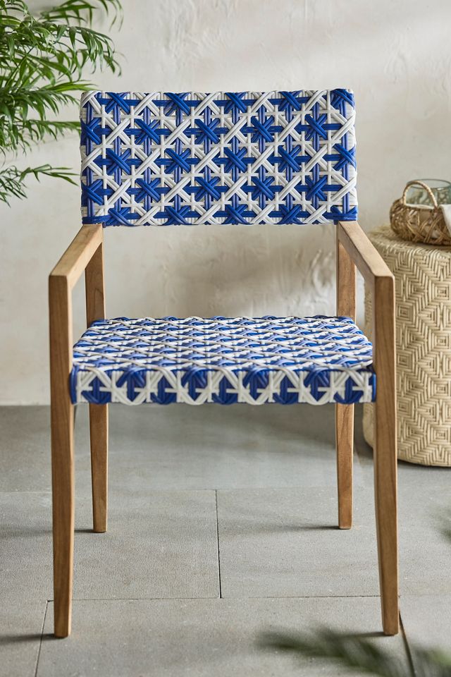 Havana Wicker + Teak Dining Chair, Blue + White | Terrain