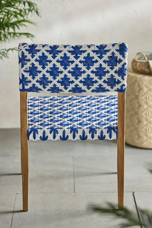 Havana Wicker + Teak Dining Chair, Blue + White | Anthropologie