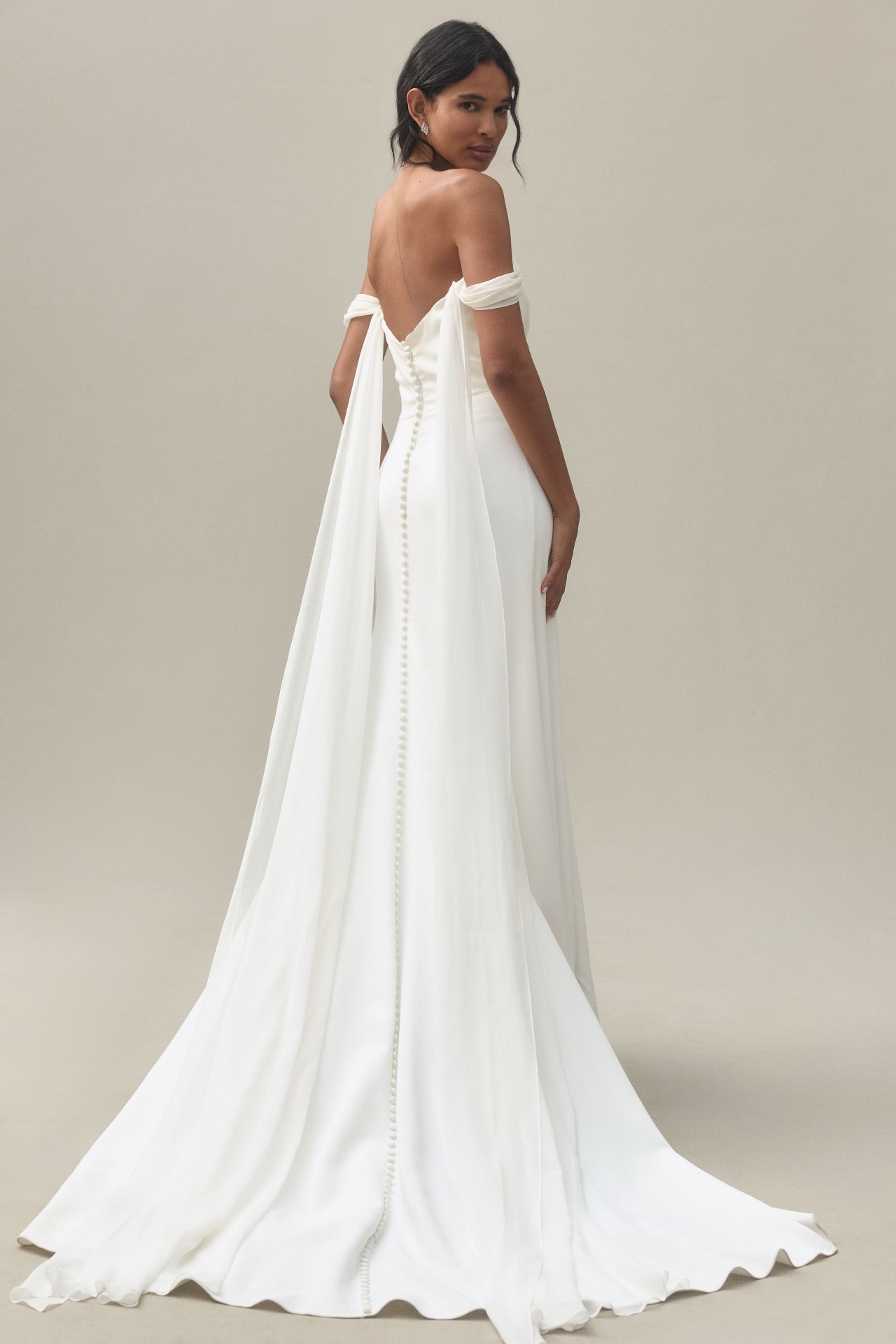 Jenny Yoo Francesca Off-The-Shoulder Fit & Flare Crepe Wedding Gown