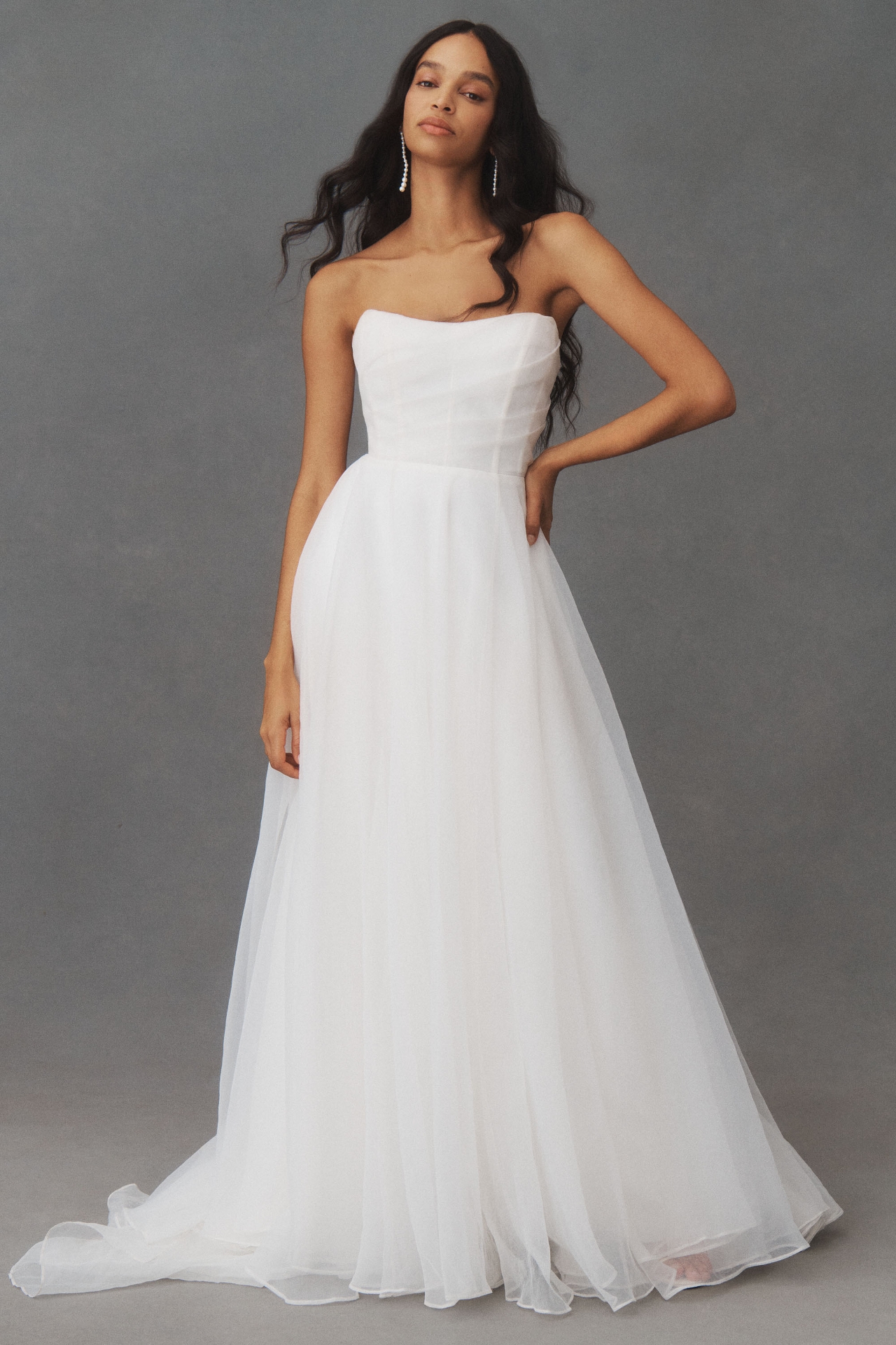 Jenny Yoo Bronte Off-The-Shoulder Organza A-Line Wedding Gown