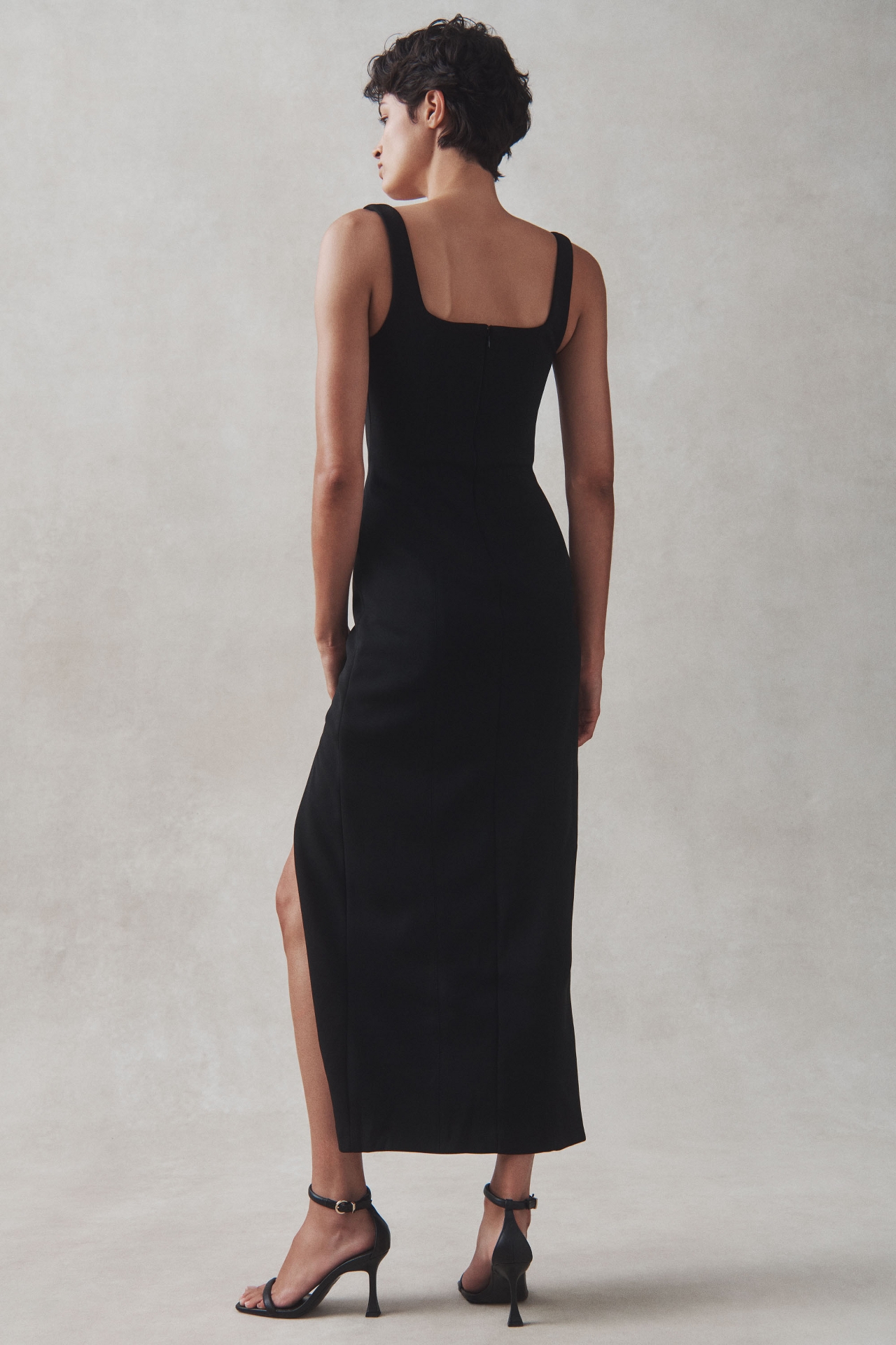 MISHA Franka Sleeveless Side-Slit Bonded Crepe Maxi Dress