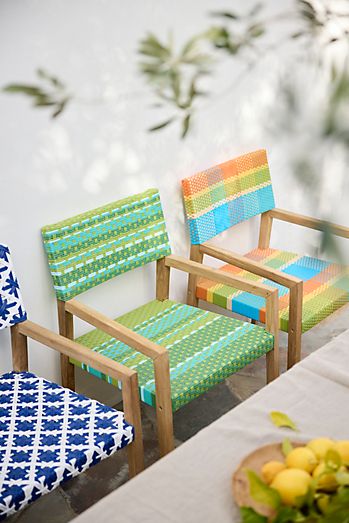 Havana Wicker + Teak Dining Chair, Green Stripe