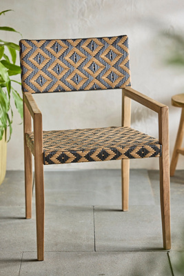 Terrain Havana Wicker + Teak Dining Chair, Black + Natural Diamond