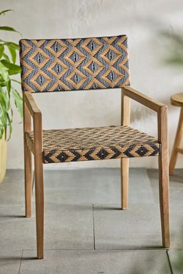 Havana Wicker + Teak Dining Chair, Black + Natural Diamond