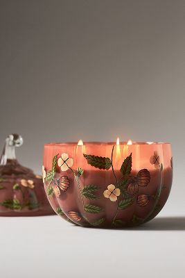 Shop By Anthropologie Handpainted White Birch & Pumpkin Glass Pumpkin Candle In Multicolor