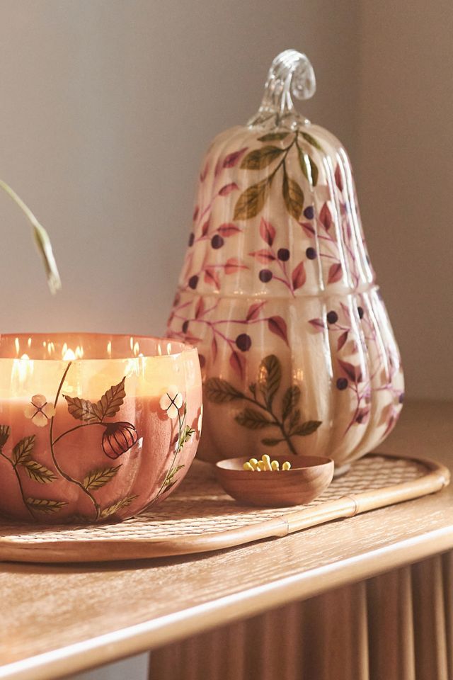 Handpainted Pumpkin & Sweet Vanilla Glass Gourd Candle #1