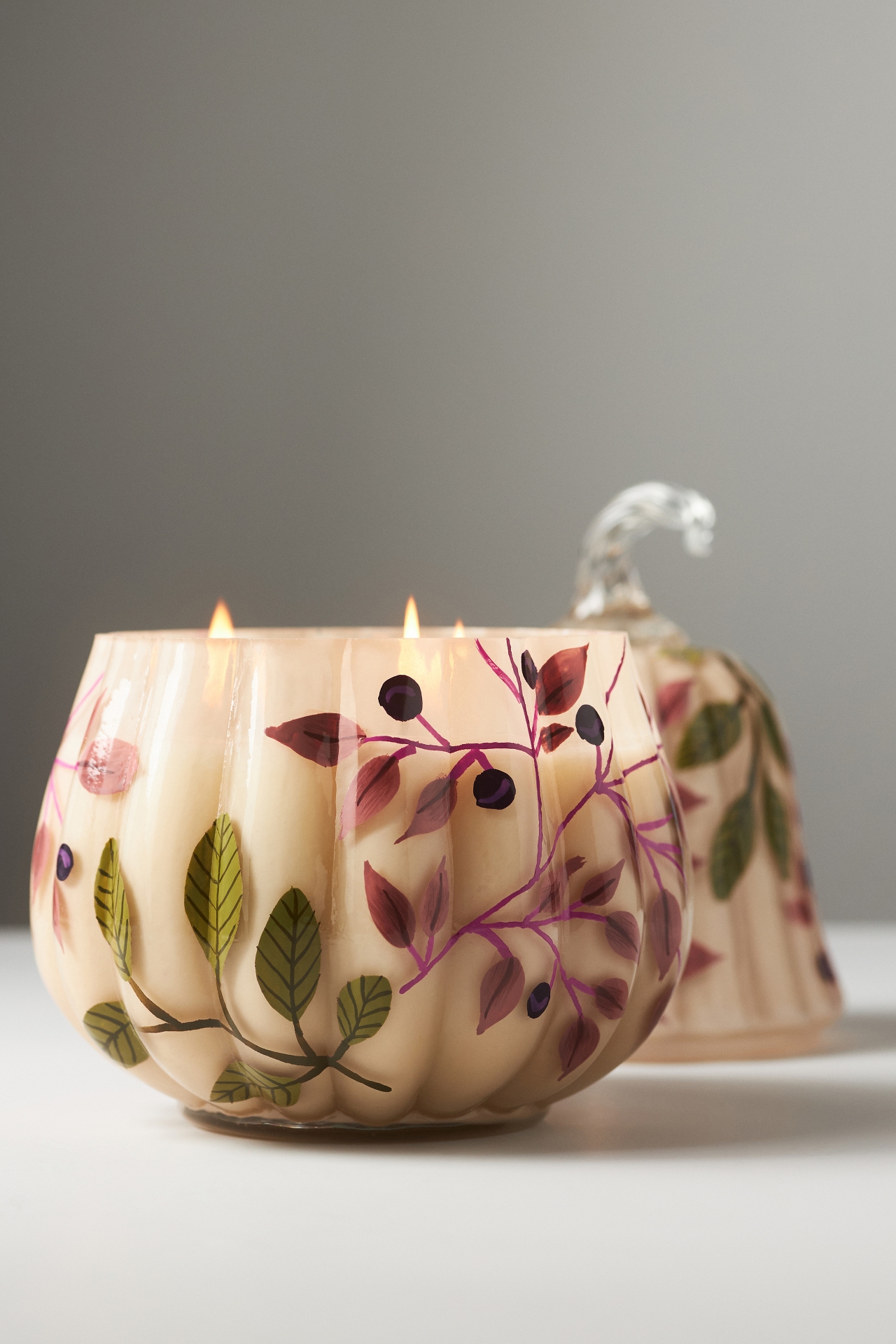 Handpainted Pumpkin & Sweet Vanilla Glass Gourd Candle