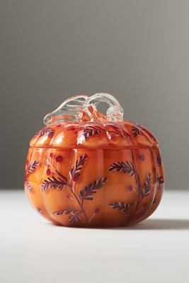 Handpainted Pumpkin & Sweet Vanilla Glass Pumpkin Candle