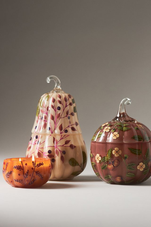 Handpainted Pumpkin & Sweet Vanilla Glass Pumpkin Candle #1