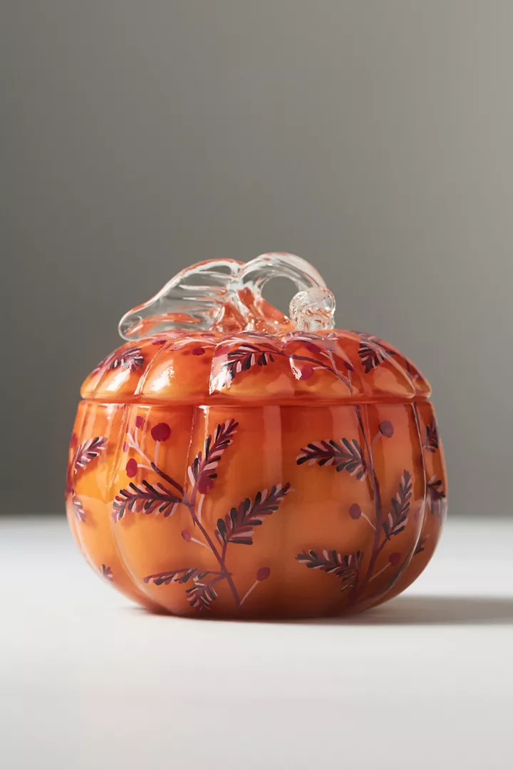 Handpainted Pumpkin & Sweet Vanilla Glass Pumpkin Candle