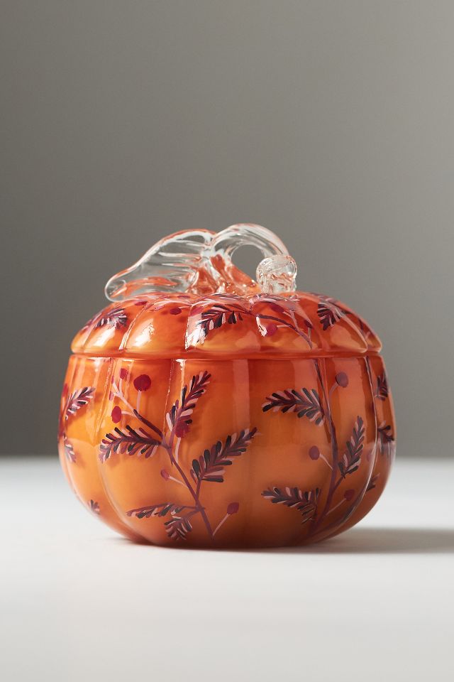 Handpainted Pumpkin Sweet Vanilla Glass Pumpkin Candle | Anthropologie