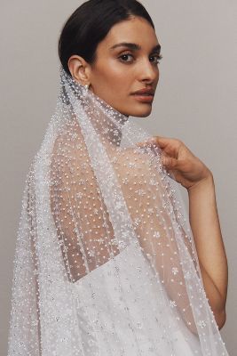 Watters Beaded Cathedral Veil In White