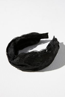 Shop By Anthropologie Mesh Floral Twist Headband In Black