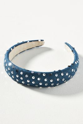 Shop By Anthropologie Wide Denim Sequin Headband In Blue