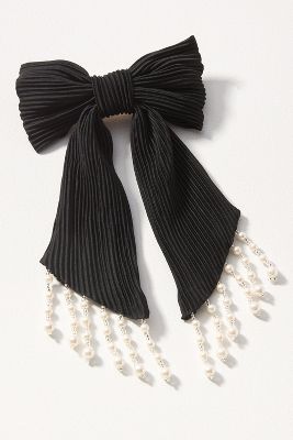 By Anthropologie Pearl Fringe Pleated Hair Bow In Black
