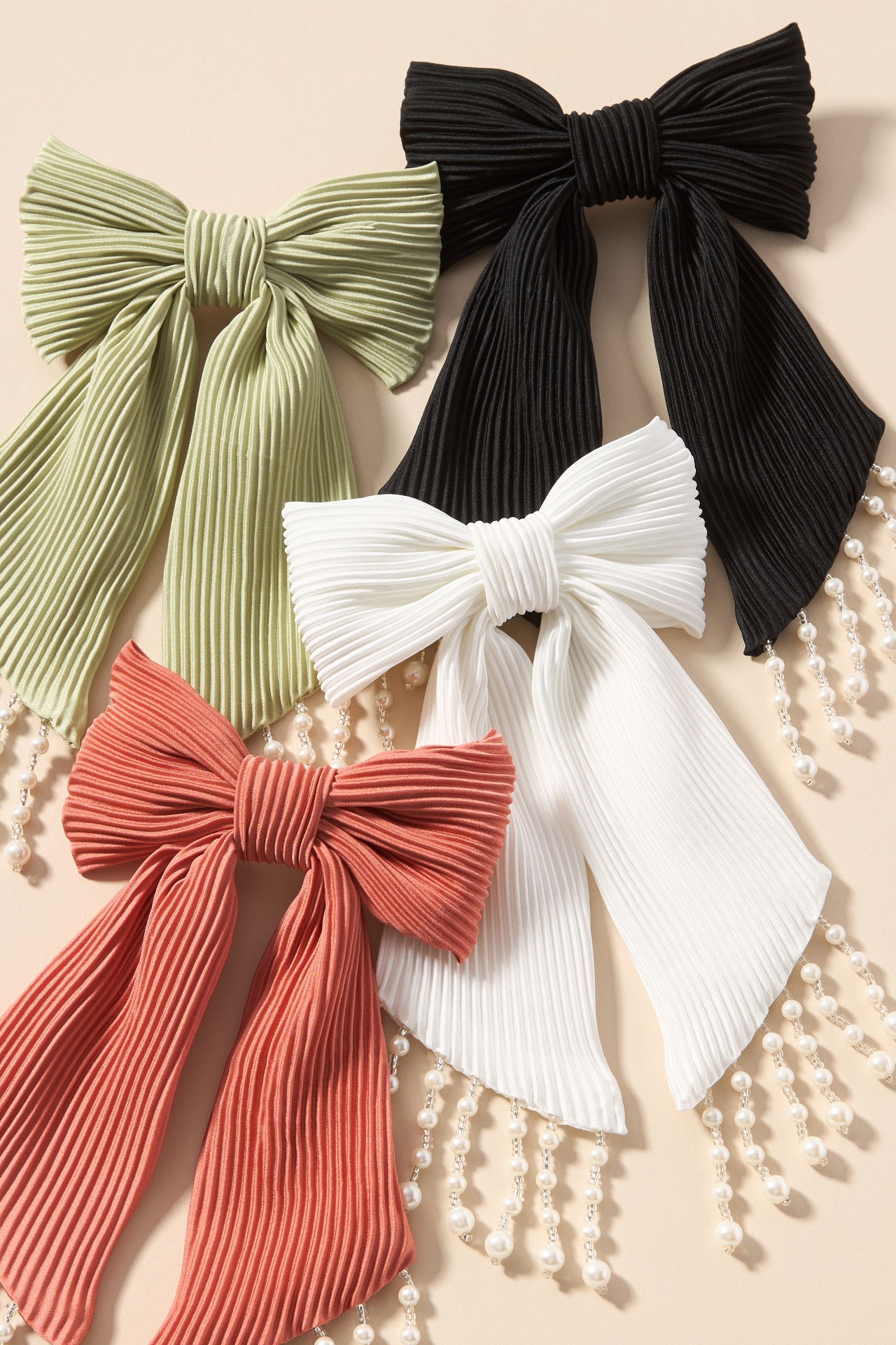 Pearl Fringe Pleated Hair Bow