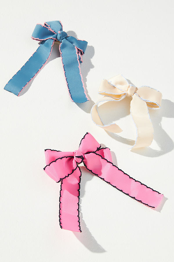 By Anthropologie Regatta Scallop Hair Bow Clips, Set Of 3 In Blue