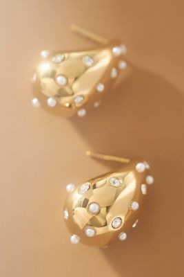 Shop Adina Eden Scattered Pearl Teardrop Post Earrings In Gold