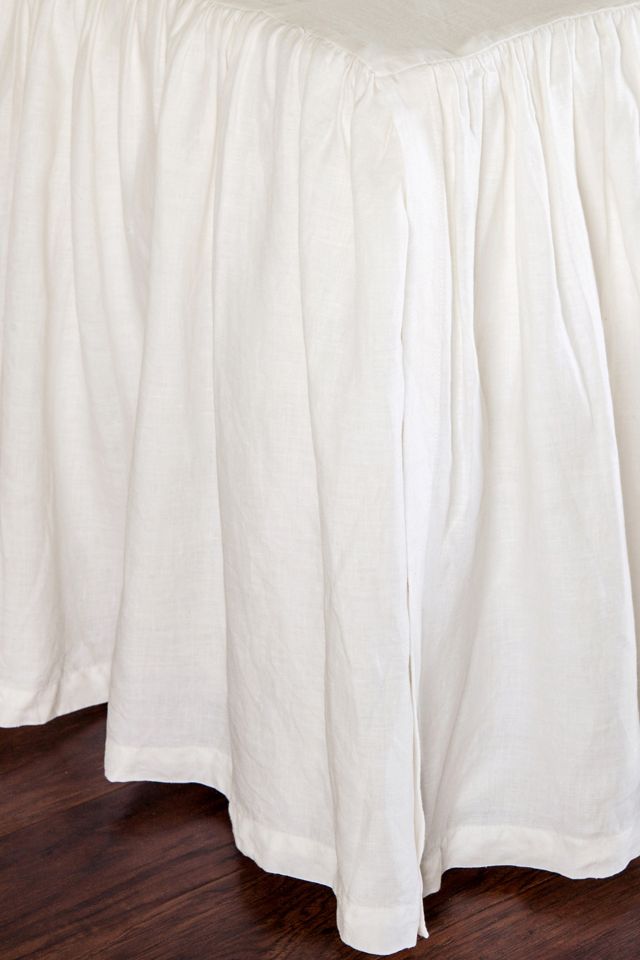 Cream Linen Pleated Queen Bed Skirt with Split Corners