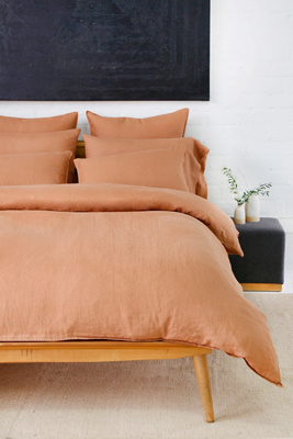 Pom Pom At Home Parker Linen Duvet Set In Orange