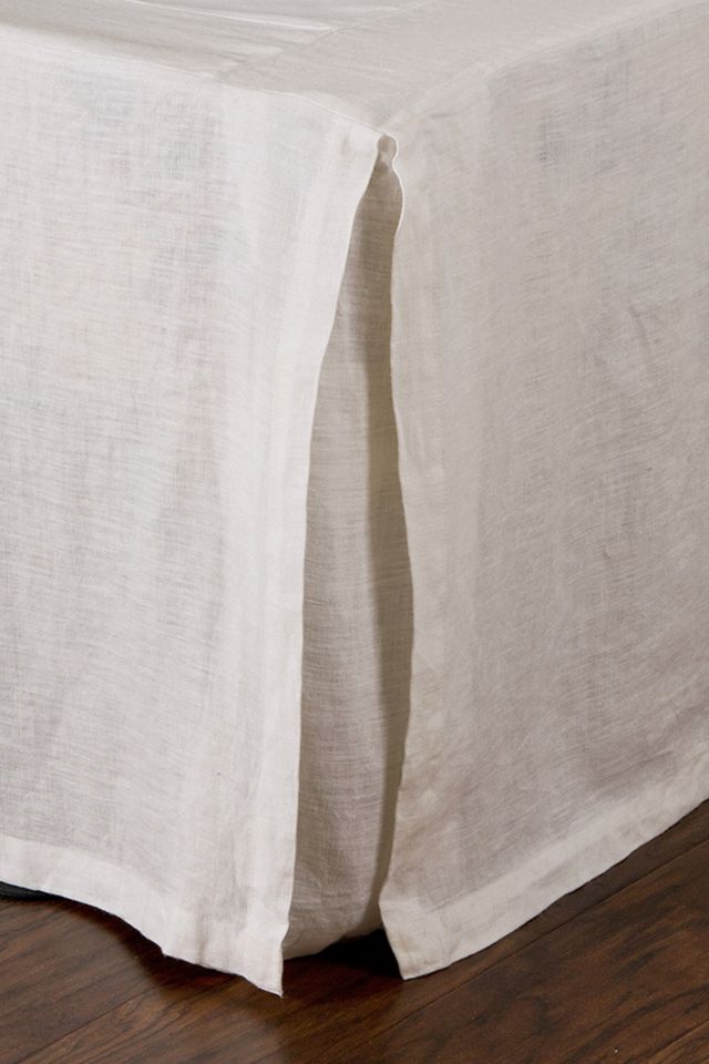 Cream Linen Pleated Queen Bed Skirt with Split Corners