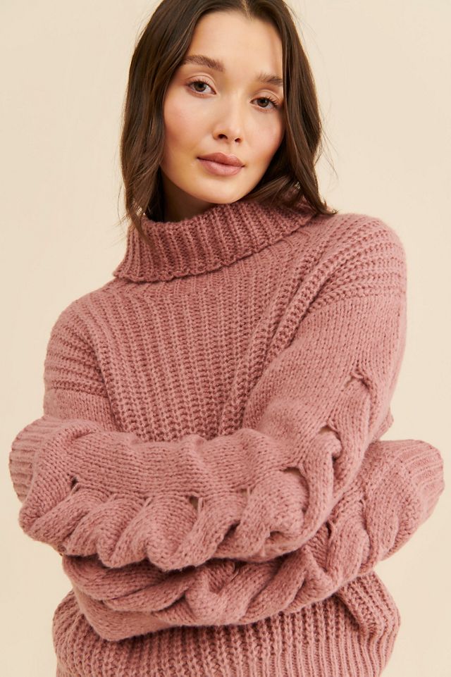 Vigoss Cable Sleeve Turtleneck Sweater #2