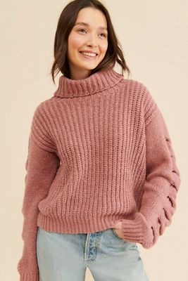 Vigoss Cable Sleeve Turtleneck Sweater