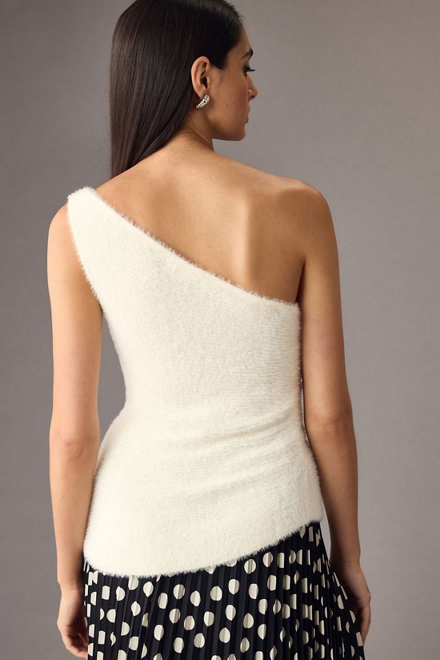 One-Shoulder Eyelash Sweater Tank #1
