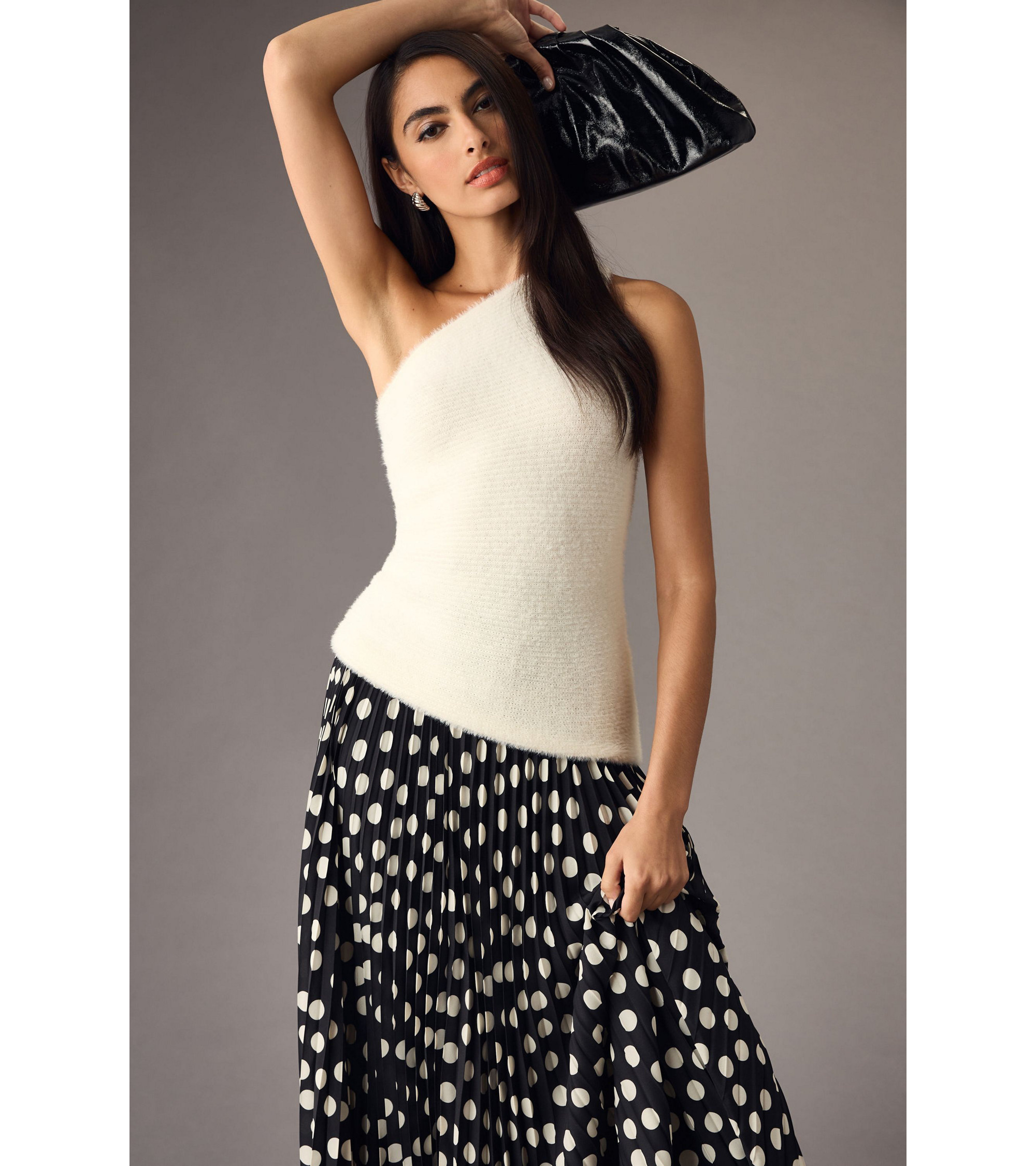 One-Shoulder Eyelash Sweater Tank - Image 1
