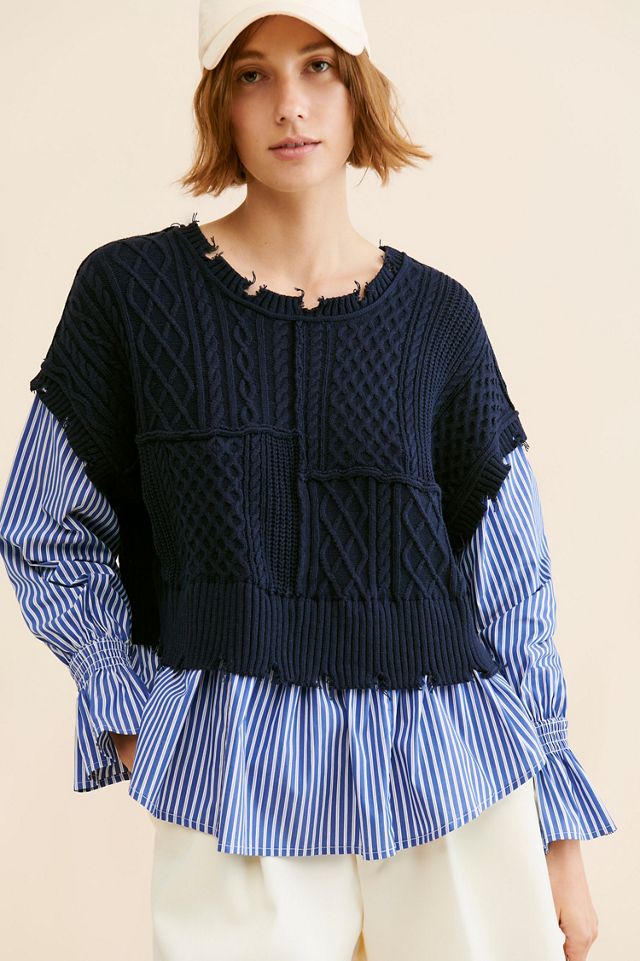 Avantlook Striped Splicing Crew Neck Top #2