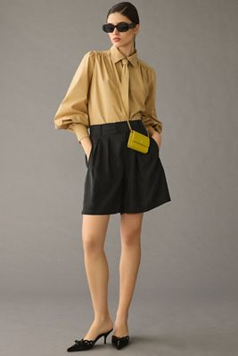 Pleated High-Rise Long Shorts