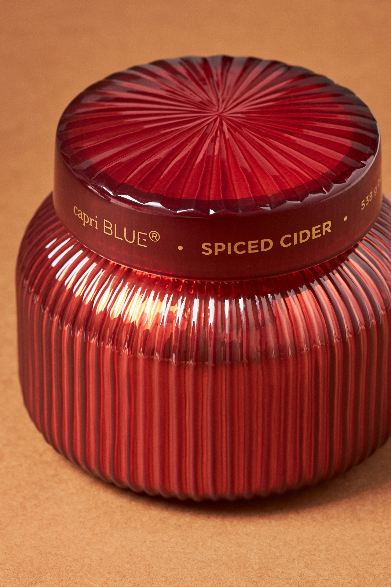 Capri Blue Spiced Cider Red Ribbed Jar Candle