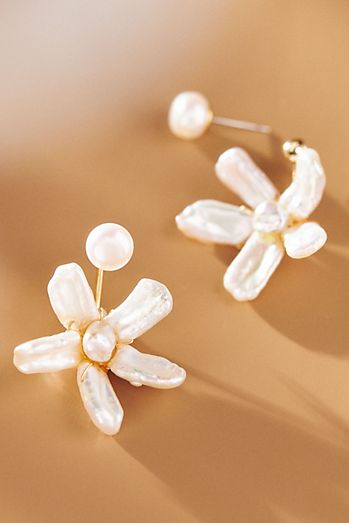 Pearl Flower Front-Back Earrings