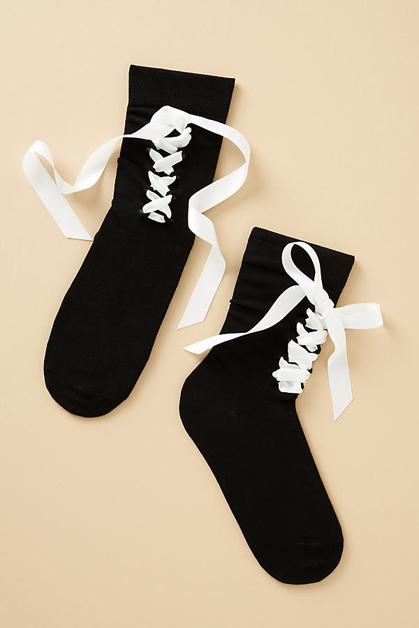 High Heel Jungle Satin Bow Socks In Black