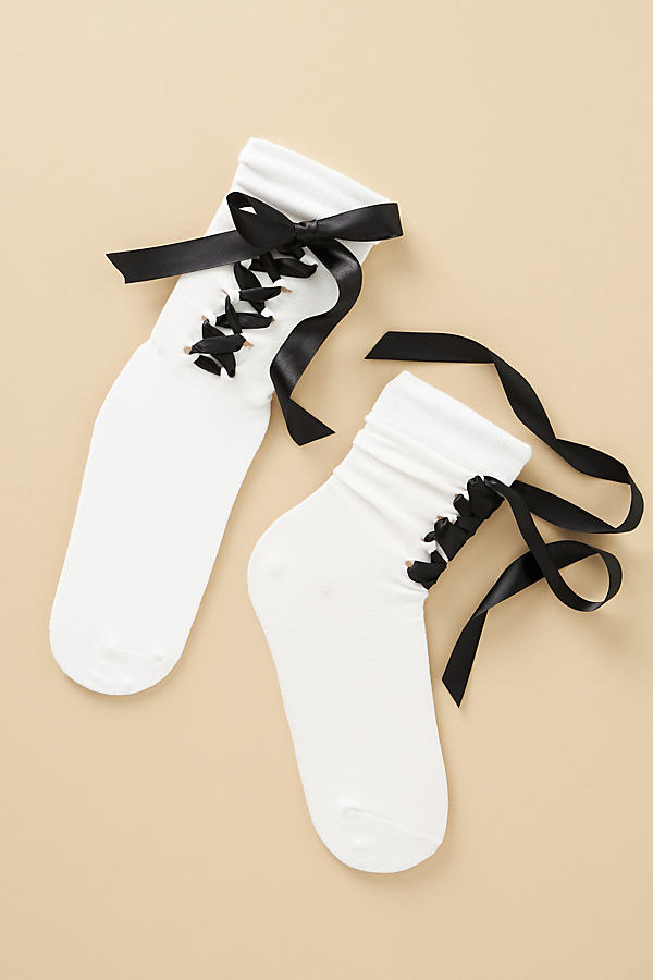 High Heel Jungle Satin Bow Socks In White