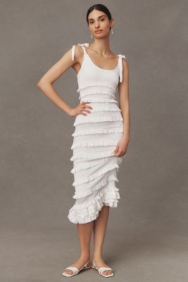 Shop V. Chapman Lotus Stretch Satin Midi Dress In White