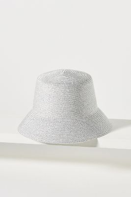 Shop By Anthropologie Raffia Shimmer Bucket Hat In Silver
