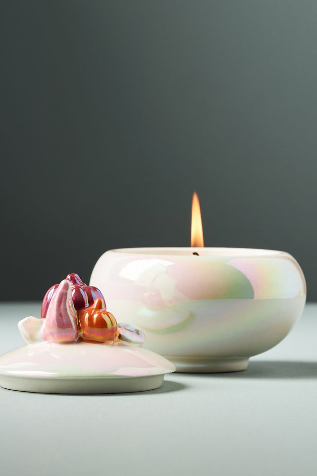 Fall Figural White Birch & Pumpkin Ceramic Candle #1