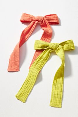 Shop By Anthropologie Gauzy Hair Bow Clips, Set Of 2 In Orange