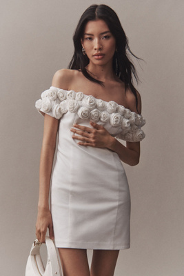 BHLDN OFF-THE-SHOULDER ROSETTE MINI DRESS 
