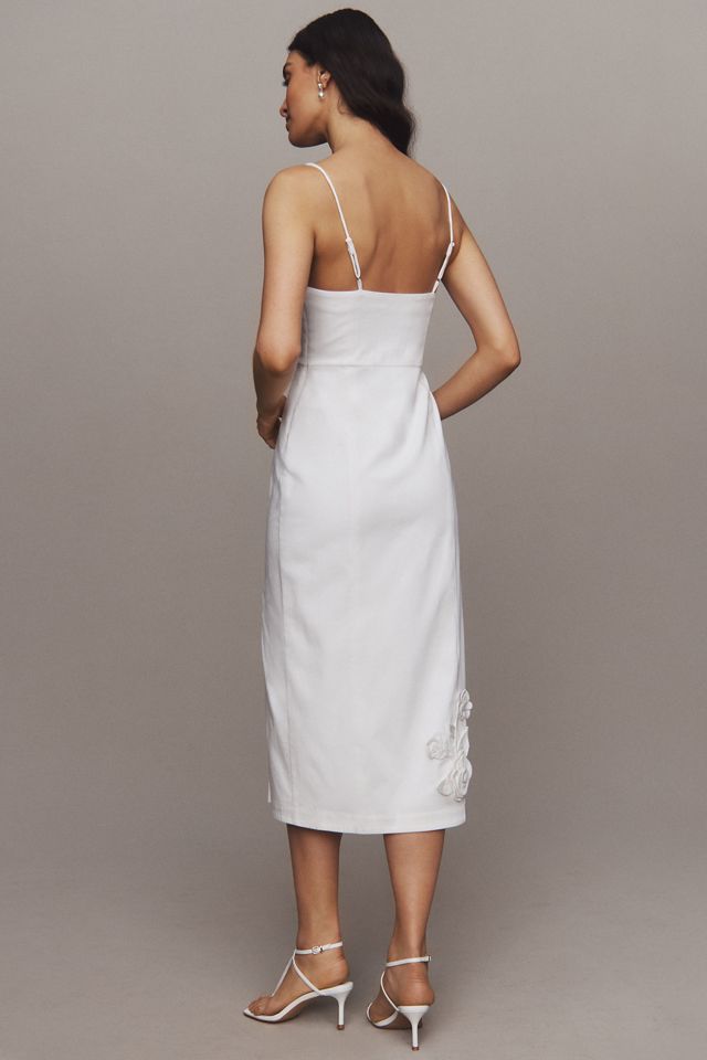 BHLDN Sleeveless Straight-Neck Cascading Floral Satin Slim Side-Slit Midi Dress #1