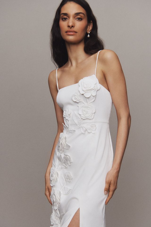 BHLDN Sleeveless Straight-Neck Cascading Floral Satin Slim Side-Slit Midi Dress #2